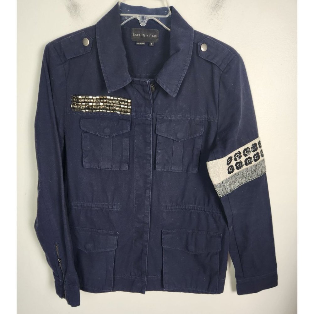 SACHIN + BABI Women's Sz. 6 Navy Embellished Button Front Shirt Jacket